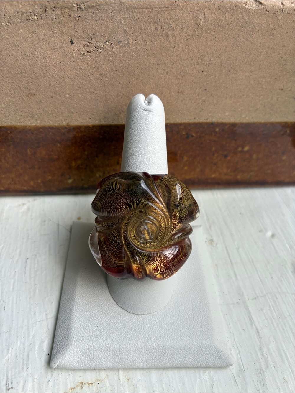 Murano Glass Red and Gold Swirl Statement Ring